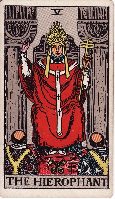 教皇(The Hierophant)のカード画像。ライダー版タロット