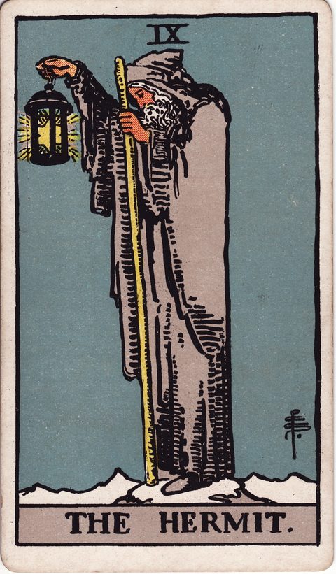 隠者(The Hermit)のカード画像。ライダー版タロット