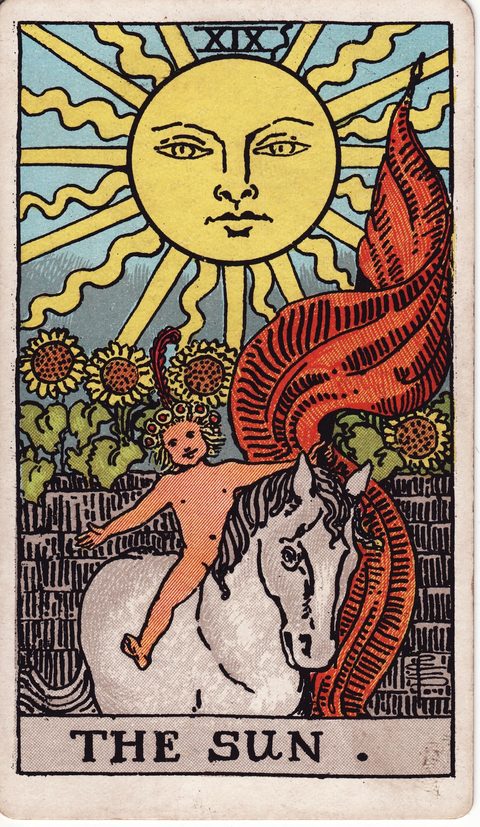 太陽(The Sun)のカード画像。ライダー版タロット