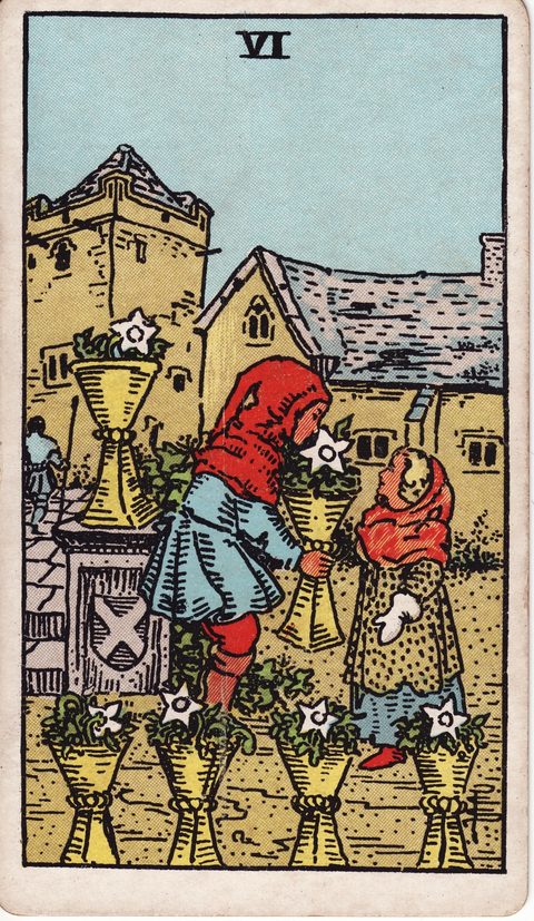 カップの6(Six of Cups)のカード画像。ライダー版タロット