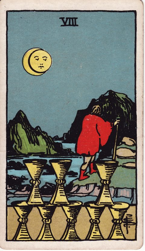 カップの8(Eight of Cups)のカード画像。ライダー版タロット