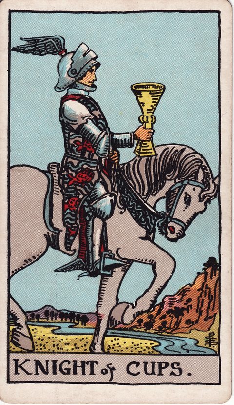カップのナイト(Knight of Cups)のカード画像。ライダー版タロット